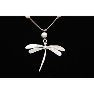 Lilac Sterling Silver Dragonfly Necklace Pendant Pearl 925 Israel Signed Bin2